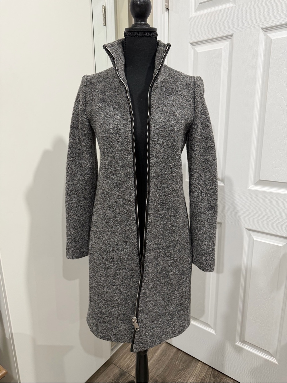 Club Monaco Gray Wool Blend Zip-Front Pea Coat